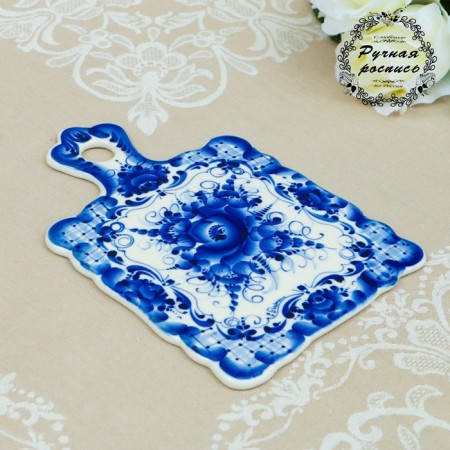 Cheese board, gzhel, porcelain, 26x17 cm