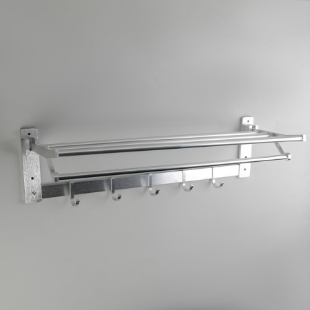 Foal shelf with a holder of towels, 5 moving hooks, 59.5 × 20.5 × 15 cm, aluminum
