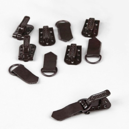 The hooks are sewing, metal, for outerwear, 5 × 1.5 cm, 6 pcs, brown color