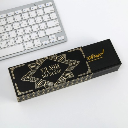 Gift handle in a case to the leatherette "Good luck in everything!", Blue pasta 1.0 mm-4