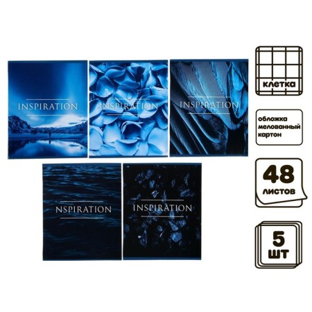 A set of notebooks of 5 pieces, 48 ​​sheets in the Calligrata “Inspiration” cage, covered cardboard, OFSET block-1
