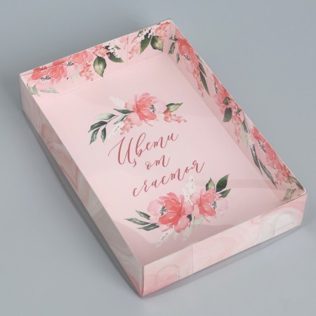 Confectionery packaging, boxing box with PVC lid, “Blossom with happiness”, 18 x 12 x 3.5 cm
