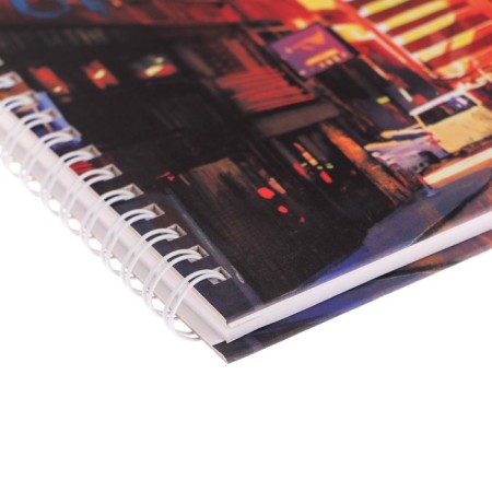 Notebook A5, Bright City, 80 sheets, in a cage on a crest, a solid cover, Soft-Tach lamination, title sheet, internal block 70-1