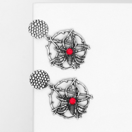 Earrings "Spiders", red color in black silver-3