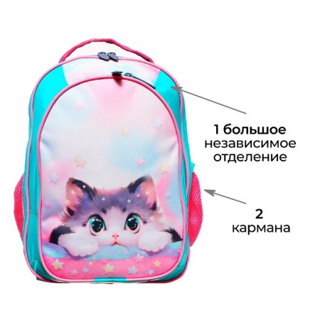 School backpack, 37 x 27 x 16 cm, ergonomic back, calligrata b "Kotik Korea"-2