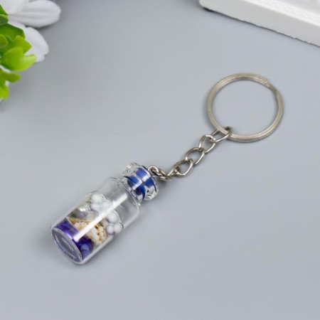 Plastic keychain "Shell and pearl in the bottle" Blue 3.6x1.6x1.6 cm-1