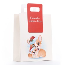 New Year. Gift package with a trim “Corgi” 26 x 32 x 10 cm.