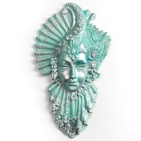 Panel "Mask 1" turquoise with silver, 30cm