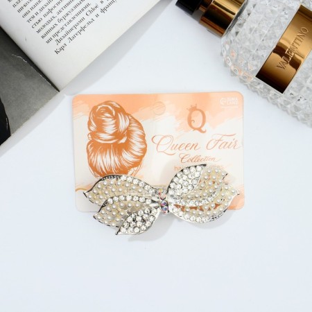 Hair hair clip "Helayed" bow, 9 cm, silver-white-2