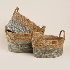 A set of baskets for storing manual weaving, cotton, reeds, 3 pcs: 30x23x16 to 37x27x19 cm