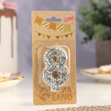 Candle in the cake "Squares", number "8", silver, 6.5x4-2
