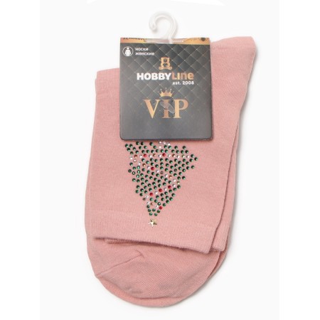 Women's socks "Christmas tree from rhinestones", pink color, rn 36-40-2