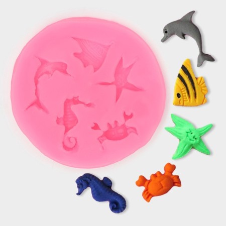 Mold "sea inhabitants", silicone, 5.8 × 5.8 × 0.8 cm, color mix
