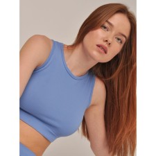 Women's top in a rubber with a halter neckline Mirey Top Senza Maniche, Size 44-46, Blue Color
