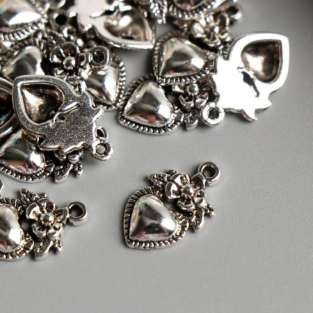 Decor for creativity Metal "Heart with Flower" silver 2x1 cm