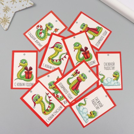 Cardboard Biro "Happy New Happiness!" set 10 pcs (5 types) 4x6 cm-1