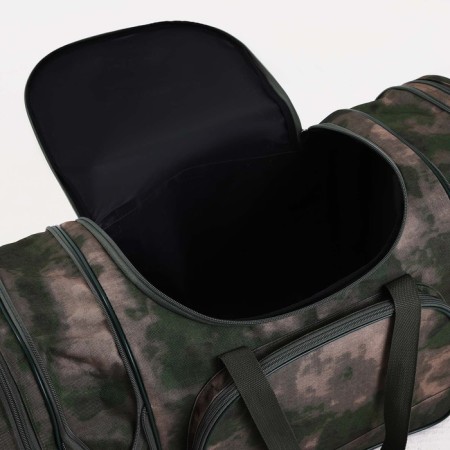 Road bag on a zipper, with an increase, 3 outer pockets, a long belt, camouflage color/green-3