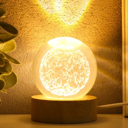Souvenir glass backlight "Ball of constellations" d = 6 cm stand wood, usb 6.5x6.5x7.5 cm