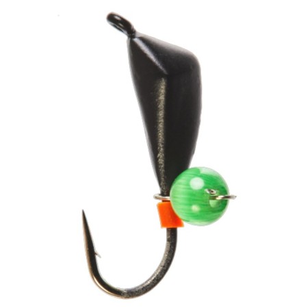 Mormyshka Wolfram "Dreissen" with the ear, beads, cat eyes, weight 0.6 g, 030/Green