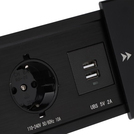Block Roset into the table, sliding cover, 10a, 2 sockets, 2xusb, 2a, wire 1.8 m, black-4