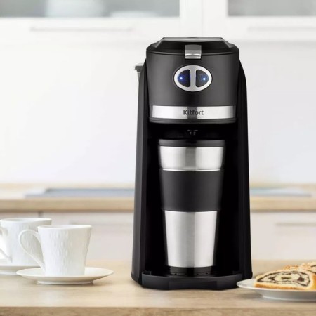 Coffee machine KitFort KT-796, drop, 800 watts, 0.42 l, black-silver-1