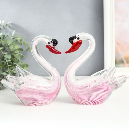 Souvenir glass "Swans in a pink strip with red beak" Set 2 pcs 13.5x6x16 cm-3