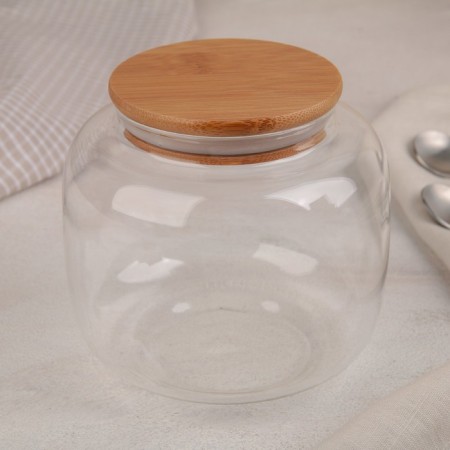 Glass Bank for bulk products with a bamboo lid "IVF. Barrel ", 1.1 l, 12 × 12 cm