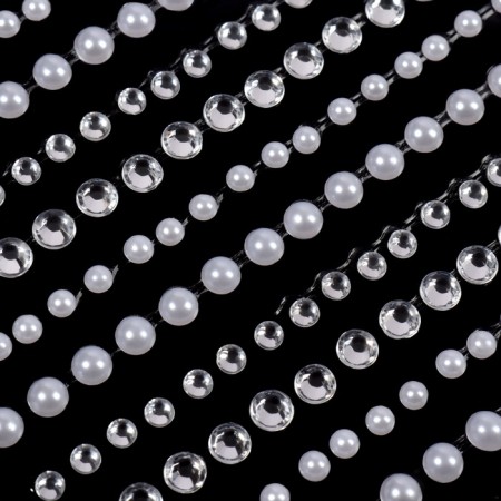 Pearl rhinestones for decor, on adhesive base, silver/white color-2