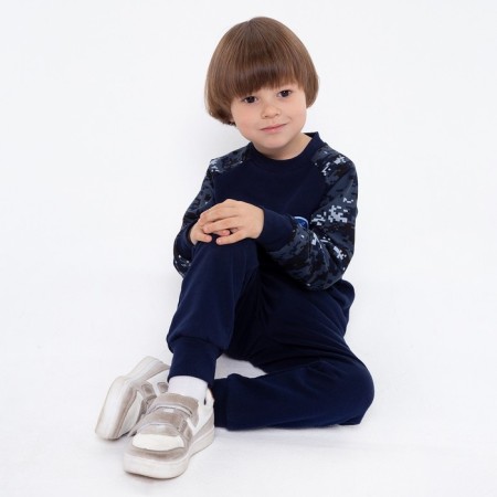 Sports suit (sweatshirt, trousers) for a boy, color blue camouflage/dark blue, height 128 cm (34)-8