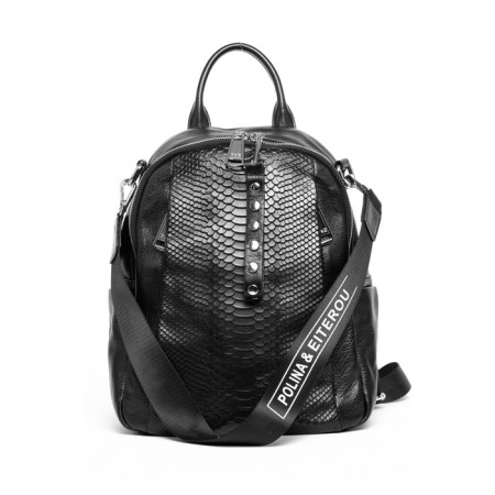 Women's backpack, genuine leather, Polina & Eiterou Black, 30x11x30 cm