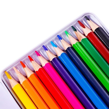 Pencils 12 colors, in metal pencil case, triangular, wooden, landscape, mix-3