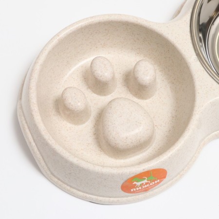 Double bowl for slow feeding 30.5 x 17 x 5 cm, beige-5