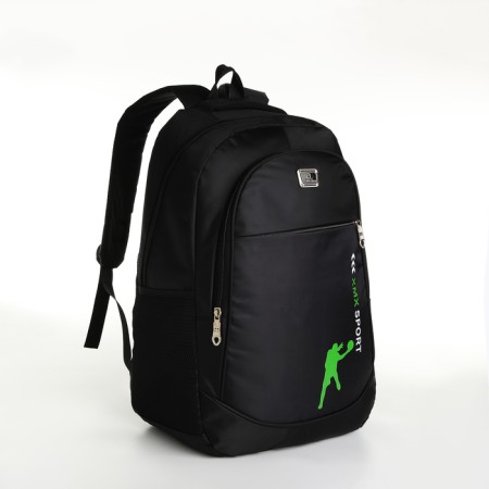 Youth backpack with a zipper, 4 pockets, black/green color-2