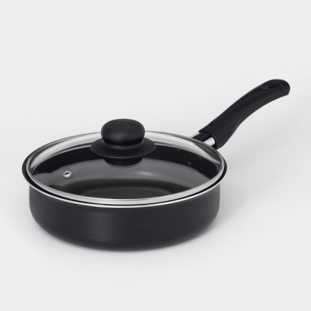 Silenik Consul, 1.5 l, d = 20 cm, plastic handle, glass cover, anti -stick coating, black color