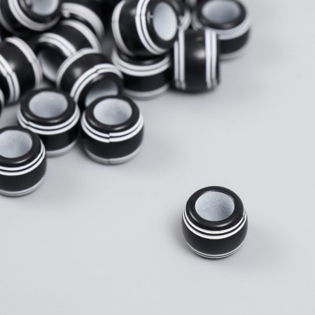 Beads for creativity plastic "Black barrels. White strips" set of 20 g 1.2x1.2x0.9 cm