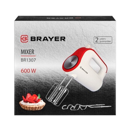 Mixer Brayer 1307br, manual, 600 watts, 5 speeds, white-red-9