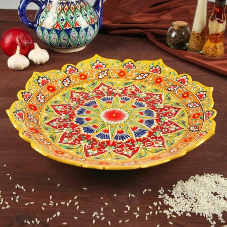 Largan Rishtan ceramics "Flowers", 40 cm, red mix, corrugated-1