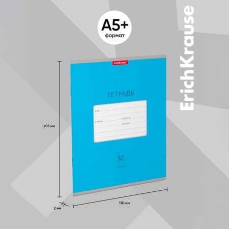 Notebook 12 sheets in the Erichkrause Bright Classe Classic, Cover Cardboard, Blue, Blue, Offset Block-2