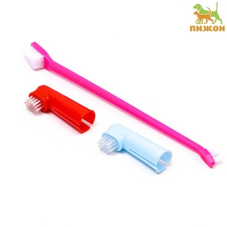 Set of dental brush two-sided and 2 brushes-lump, mix of flowers
