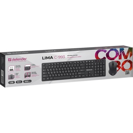 Keyboard set and Defender Lima C-993, wireless, membranes, 1000 dpi, USB, black-3