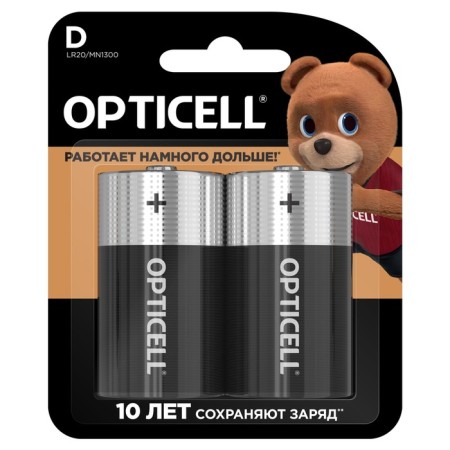 Alkalin battery Opticell, D, LR20-2BL, 1.5V, blister, 2 pcs