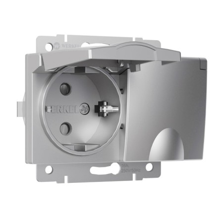 The W1172206 Double moisture protection socket, with grounding, with protective lids and curtains, silver 9