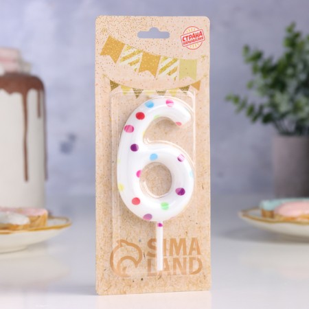 A candle in a cake for a birthday "Confetti", the number "6", a giant, 9 cm-1