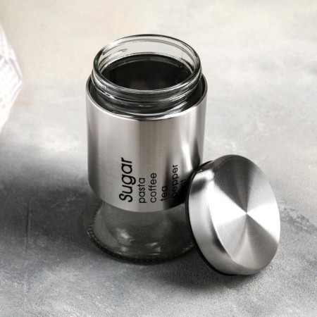 A set of glass cans for bulk products "Style", 3 subjects: 450/700/1000 ml, silver color-1