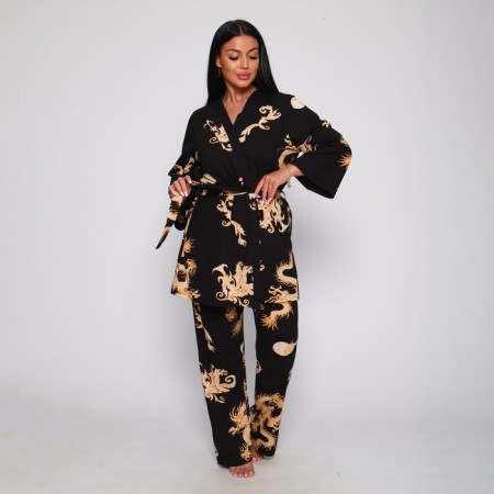 Female set (robe/top/pants), black color, size 54