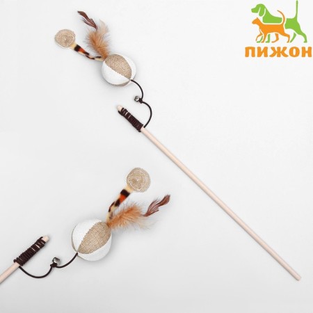 Domesticon-pitch with a soft ball and feathers on a wooden handle, 40 cm