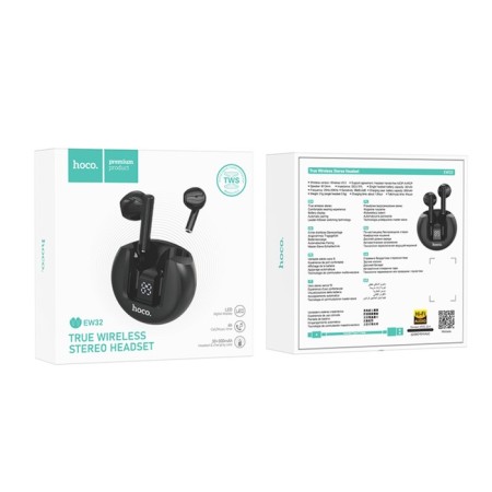 Hoco EW32 TWS headphones, wireless, inserts, BT5.3, 30/300 mAh, microphone, black-4