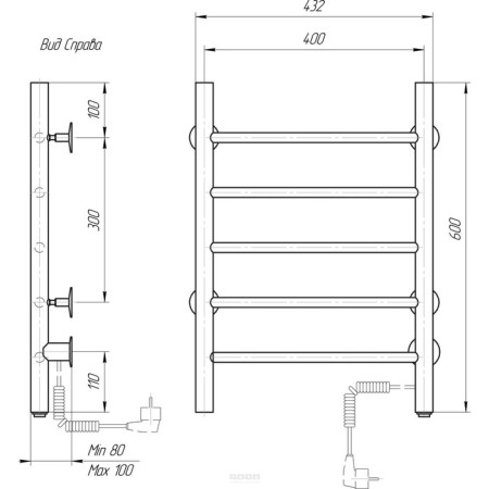 Electric towel Domoterm 109-5, 400x600 mm, right, black matte-3
