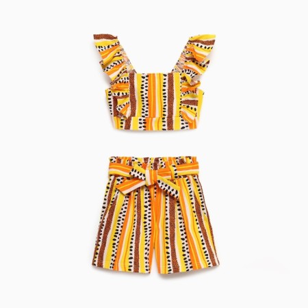 A set for a girl, the color is light beige/black/orange, height 128 cm-5