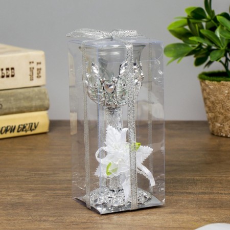 Glass candlestick, plastic on 1 candle "heartbeat" glass on the leg silver 14.5x6x6 cm-7